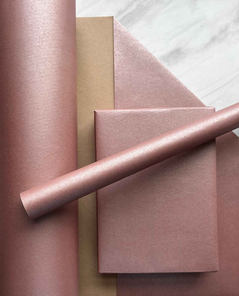 Pink Rose Gold Ribbed Christmas Eco Friendly Gift Wrapping Paper, 100% Recycled & Recyclable, Kraft Wrapping Paper