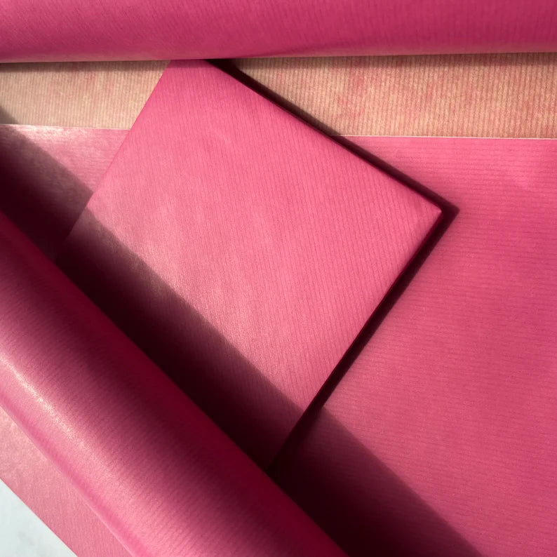 Cerise Pink Lined Eco Friendly Gift Wrapping Paper, 100% Recycled & Recyclable, Sustainable Kraft Wrapping Paper, Birthday Gift Wrap