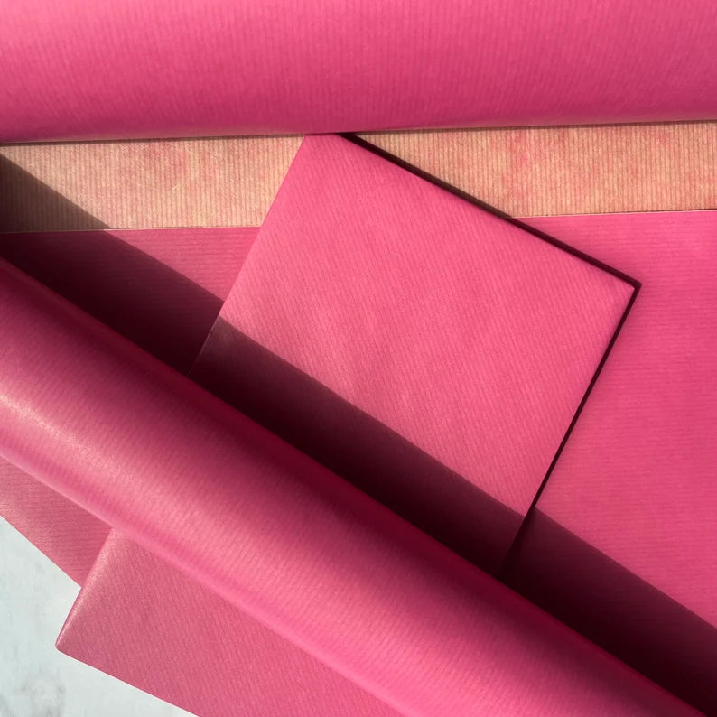 Cerise Pink Lined Eco Friendly Gift Wrapping Paper, 100% Recycled & Recyclable, Sustainable Kraft Wrapping Paper, Birthday Gift Wrap