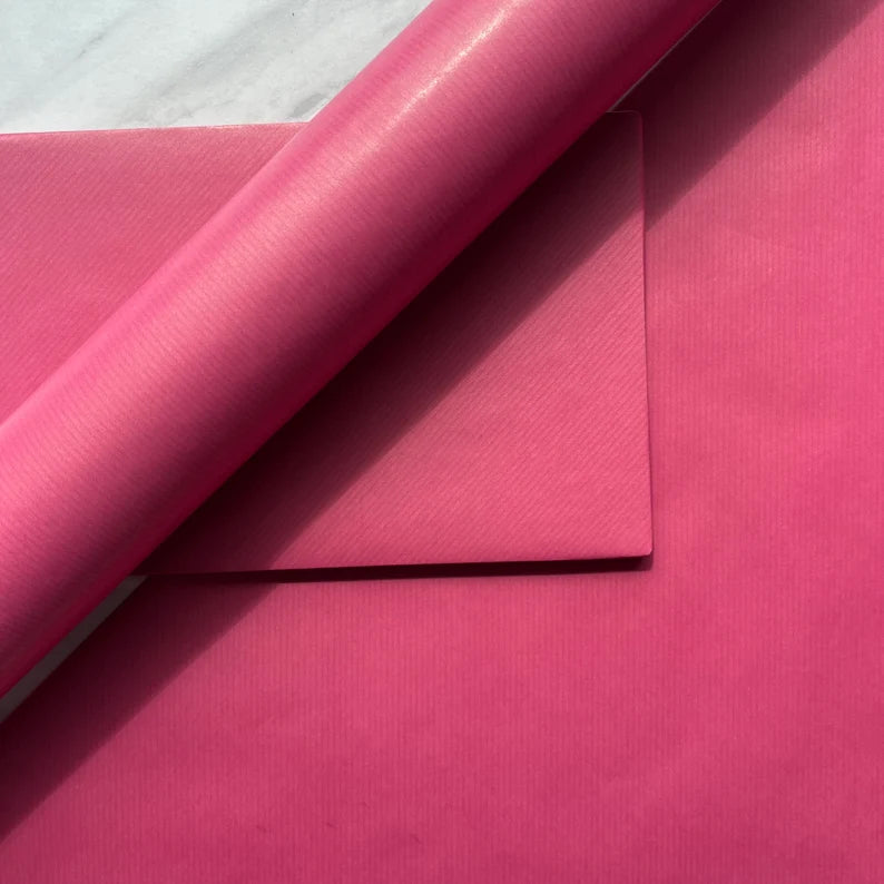 Cerise Pink Lined Eco Friendly Gift Wrapping Paper, 100% Recycled & Recyclable, Sustainable Kraft Wrapping Paper, Birthday Gift Wrap