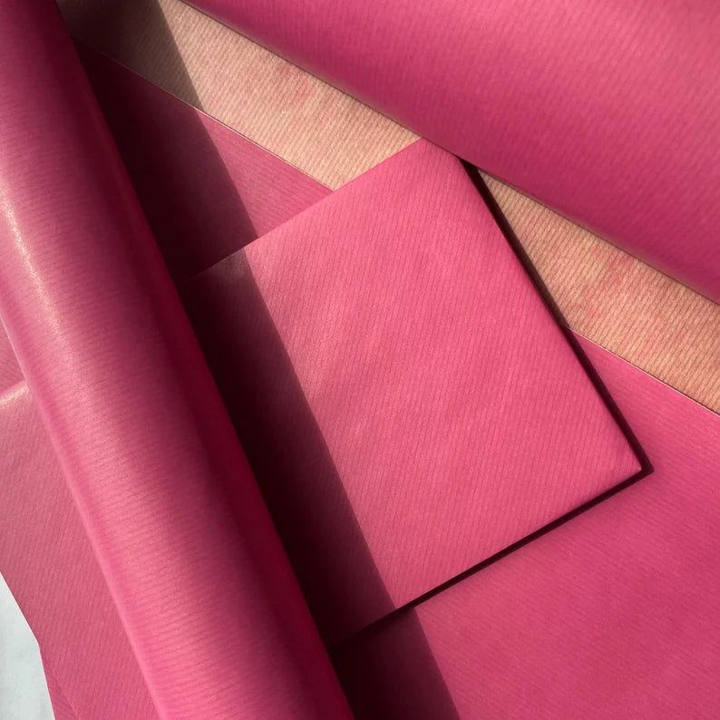 Cerise Pink Lined Eco Friendly Gift Wrapping Paper, 100% Recycled & Recyclable, Sustainable Kraft Wrapping Paper, Birthday Gift Wrap