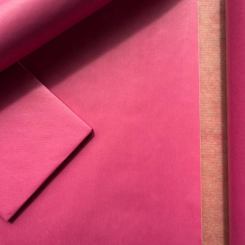 Cerise Pink Lined Eco Friendly Gift Wrapping Paper, 100% Recycled & Recyclable, Sustainable Kraft Wrapping Paper, Birthday Gift Wrap