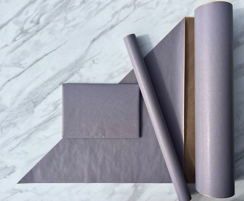 Wrapping Paper Pale lilac lined 50CM Wide Eco Friendly, 100% Recycled Kraft | Recyclable, Sustainable, Plastic Free Gift Wrap