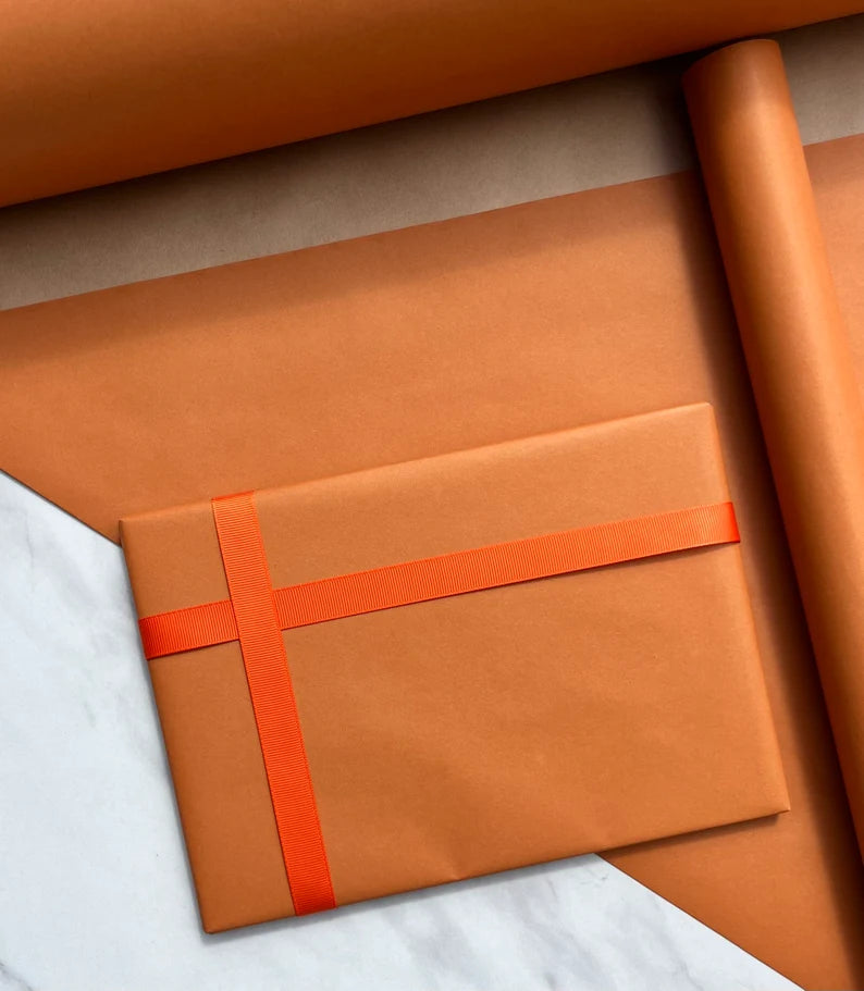 Tango Orange Eco Friendly Gift Wrapping Paper, 100% Recycled & Recyclable, Kraft Wrapping Paper, Birthday, Matching Ribbon