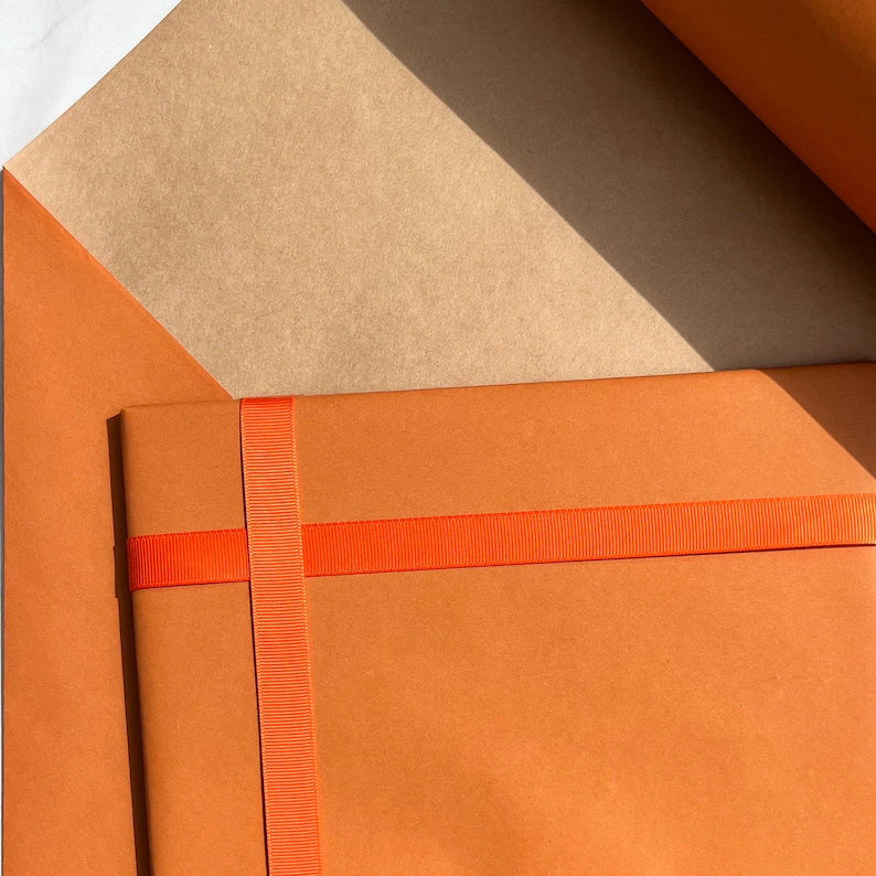 Tango Orange Eco Friendly Gift Wrapping Paper, 100% Recycled & Recyclable, Kraft Wrapping Paper, Birthday, Matching Ribbon