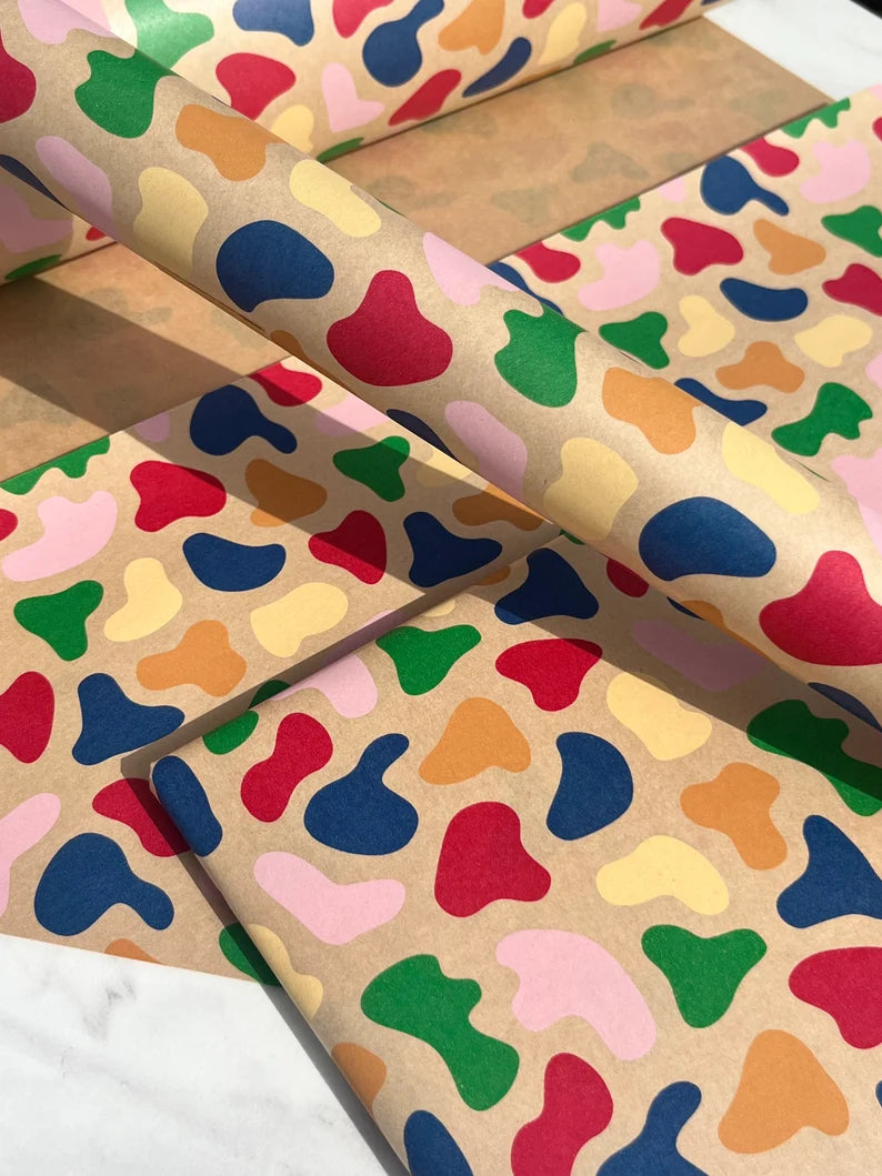 Frida Colourful Eco Friendly Gift Wrapping Paper, 100% Recycled & Recyclable, Kraft Wrapping Paper, Birthday ,Christmas, Gift Wrap