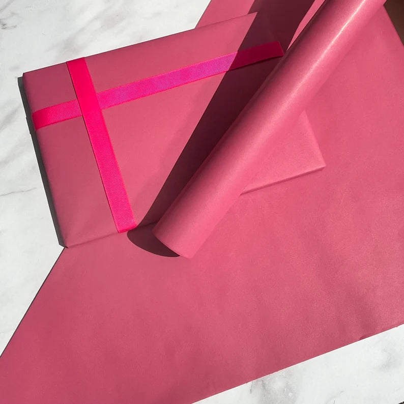 Rosa Pink Eco Friendly Gift Wrapping Paper, 100% Recycled & Recyclable, Kraft Wrapping Paper, Birthday Gift Wrap, Matching Ribbon