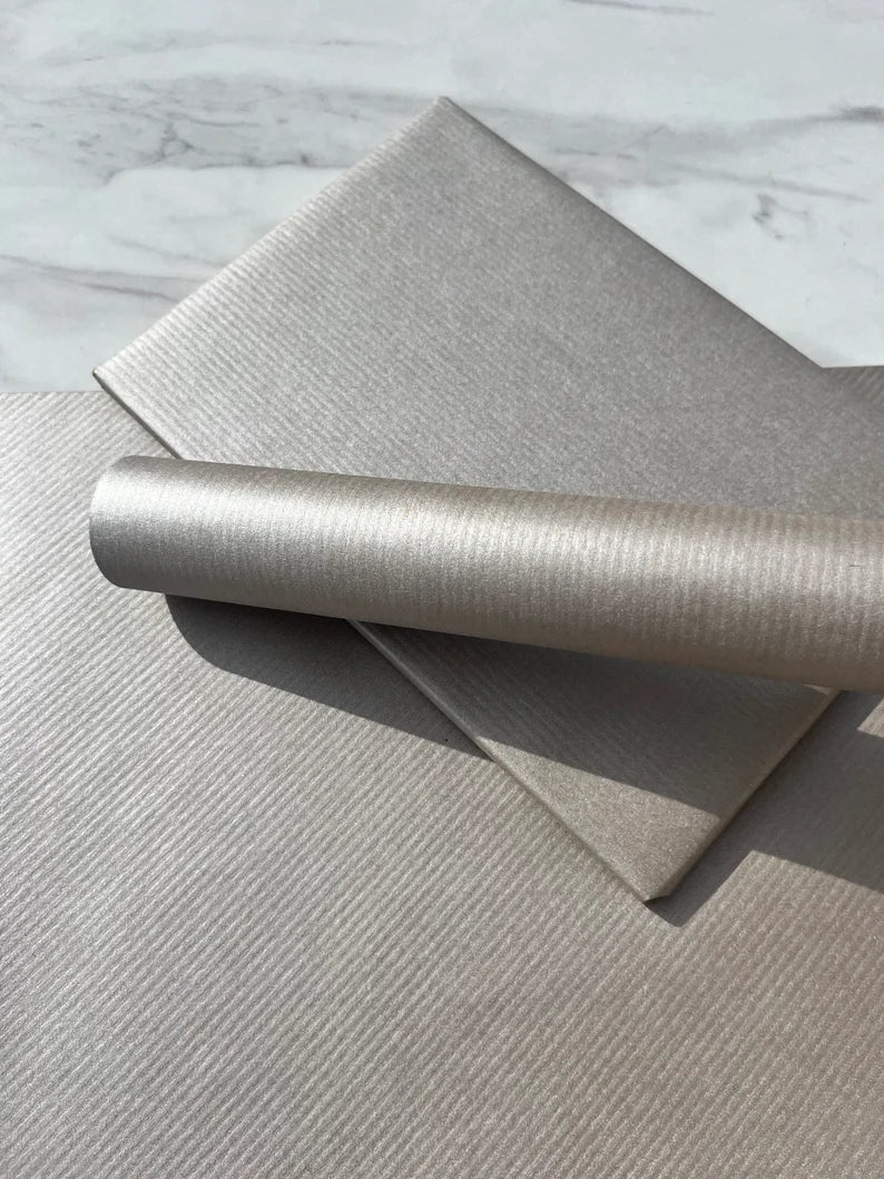 Metallic Silver Lined Eco Friendly Kraft Wrapping Paper 100% Recycled & Recyclable, Shiny Birthday Gift Wrap