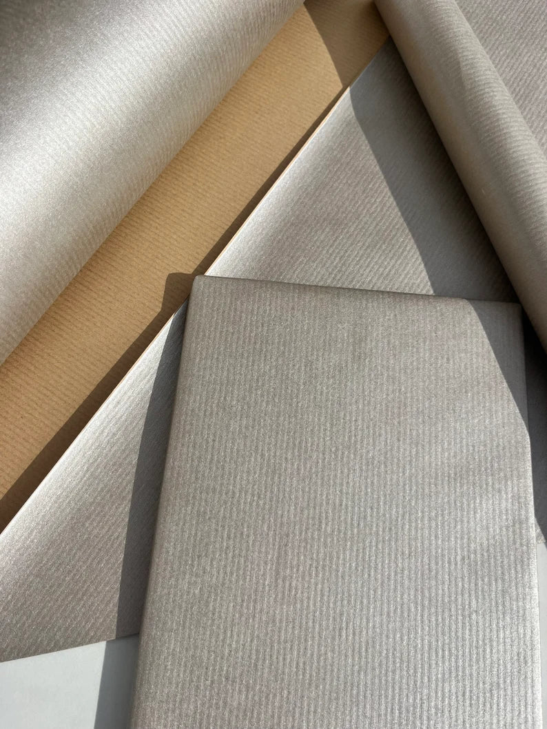 Metallic Silver Lined Eco Friendly Kraft Wrapping Paper 100% Recycled & Recyclable, Shiny Birthday Gift Wrap