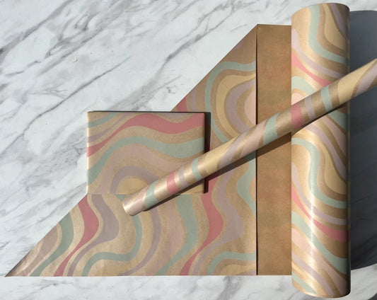 Candy Swirl Eco Friendly Gift Kraft Gift Wrapping Paper, 100% Recycled & Recyclable, Pastel Birthday Wrapping Paper