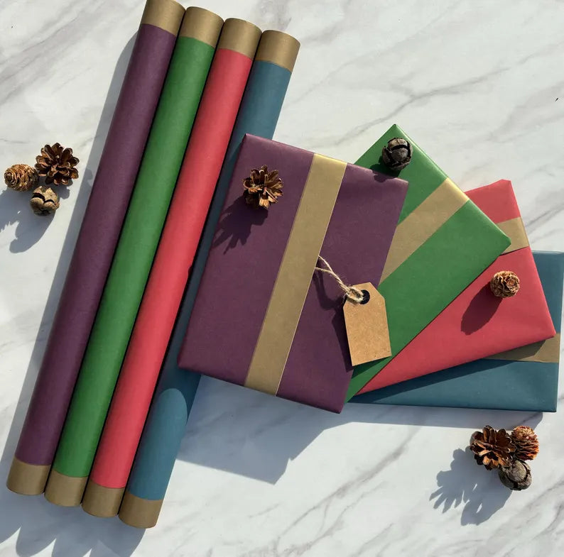 Forest Red Christmas Eco Friendly Gift Wrapping Paper, 100% Recycled & Recyclable, Sustainable Kraft Wrapping Paper, Birthday Gift Wrap