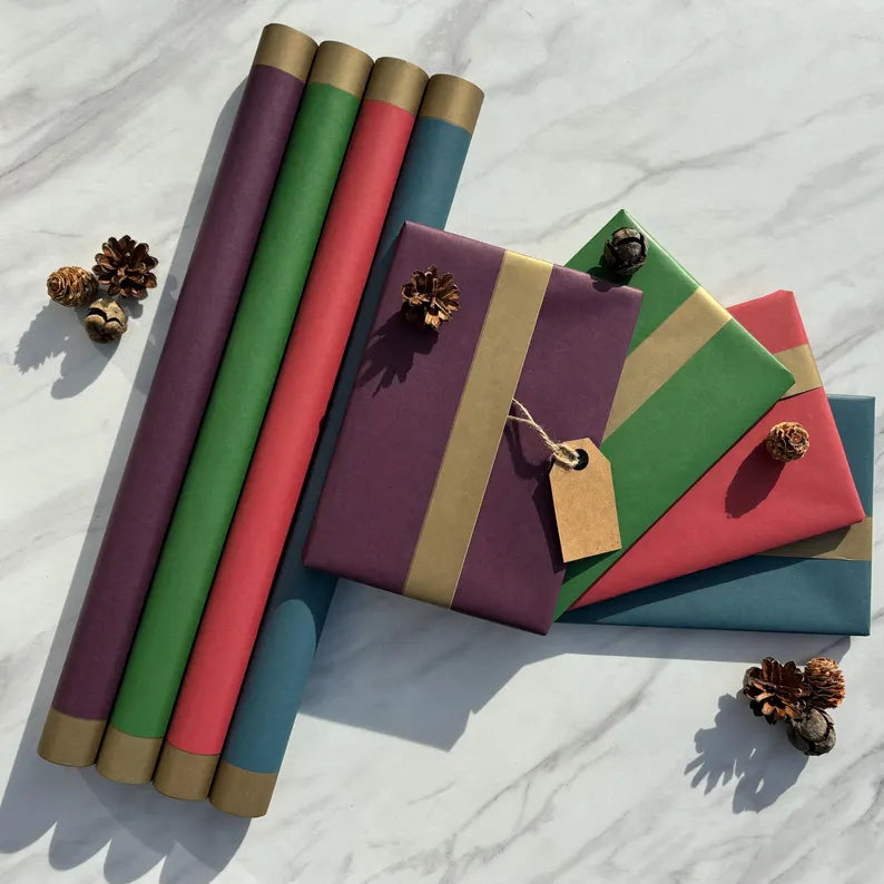 Forest Purple Christmas Eco Friendly Gift Wrapping Paper, 100% Recycled & Recyclable, Sustainable Kraft Wrapping Paper, Birthday Gift Wrap