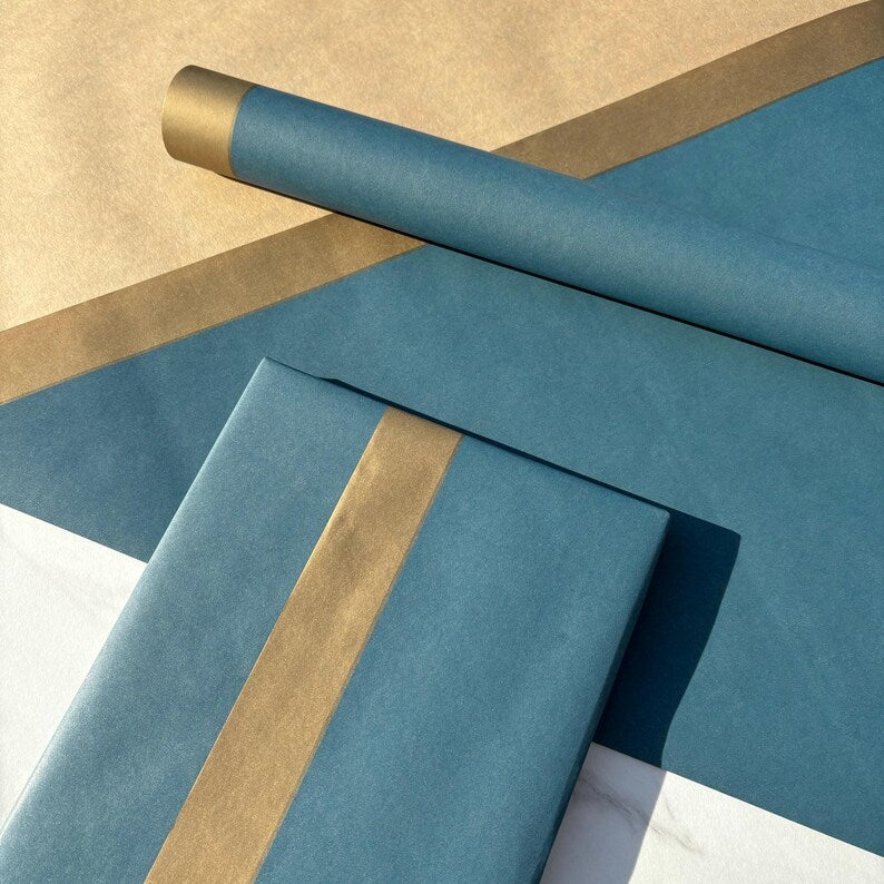 Forest Blue Christmas Eco Friendly Gift Wrapping Paper, 100% Recycled & Recyclable, Sustainable Kraft Wrapping Paper, Birthday Gift Wrap