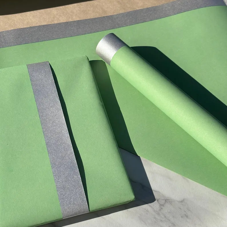 Pastel Green Christmas Eco Friendly Gift Wrapping Paper, 100% Recycled & Recyclable, Sustainable Kraft Wrapping Paper, Birthday Gift Wrap