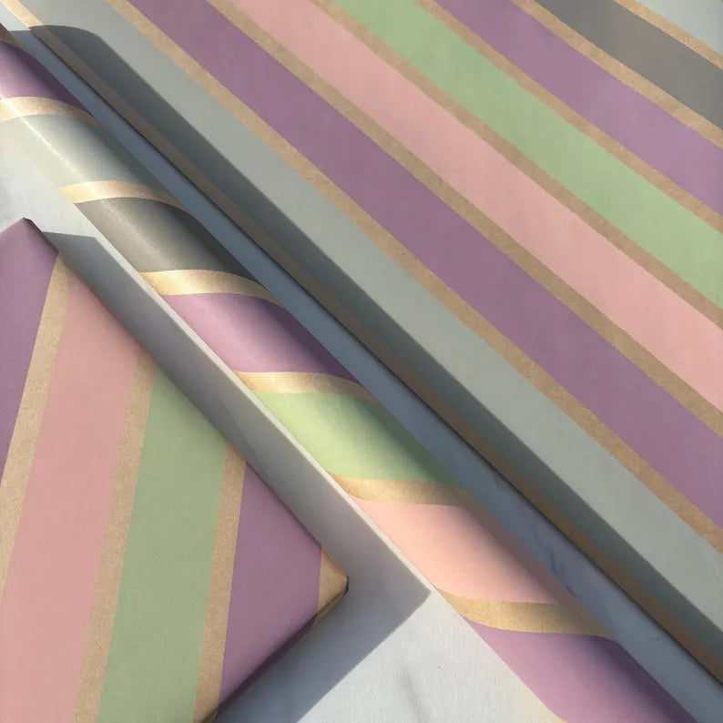 Pastel Stripes Christmas Eco Friendly Gift Wrapping Paper, 100% Recycled & Recyclable, Sustainable Kraft Wrapping Paper, Birthday Gift Wrap