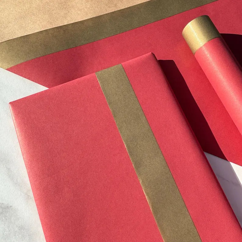 Forest Red Christmas Eco Friendly Gift Wrapping Paper, 100% Recycled & Recyclable, Sustainable Kraft Wrapping Paper, Birthday Gift Wrap