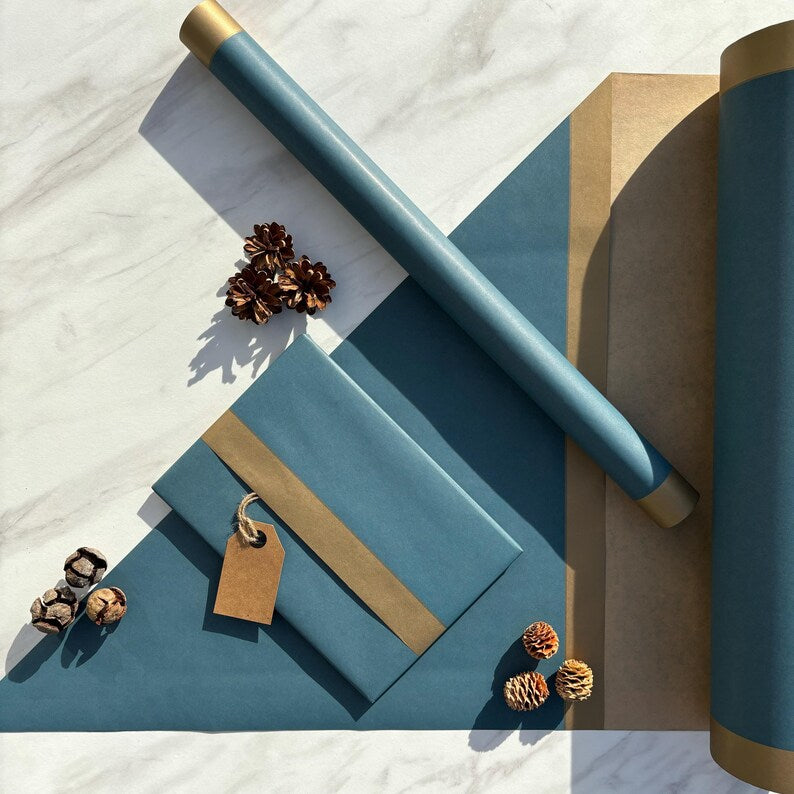 Forest Blue Christmas Eco Friendly Gift Wrapping Paper, 100% Recycled & Recyclable, Sustainable Kraft Wrapping Paper, Birthday Gift Wrap