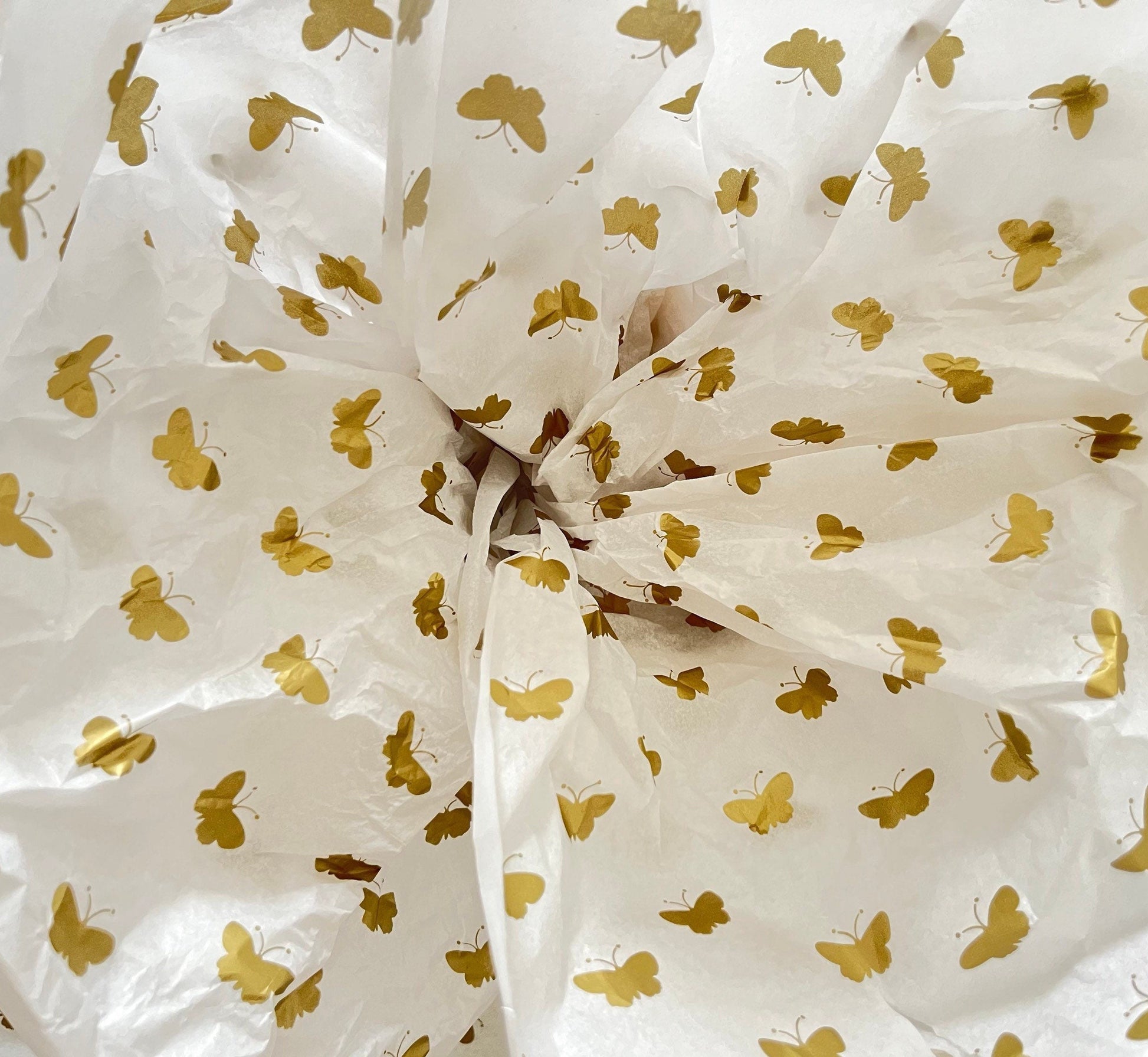 Tissue Paper Gold Butterfly White Luxury Thick 18GSM Sheets Eco Friendly Full Size 75cm x 50cm 1-10 Sheets Folded