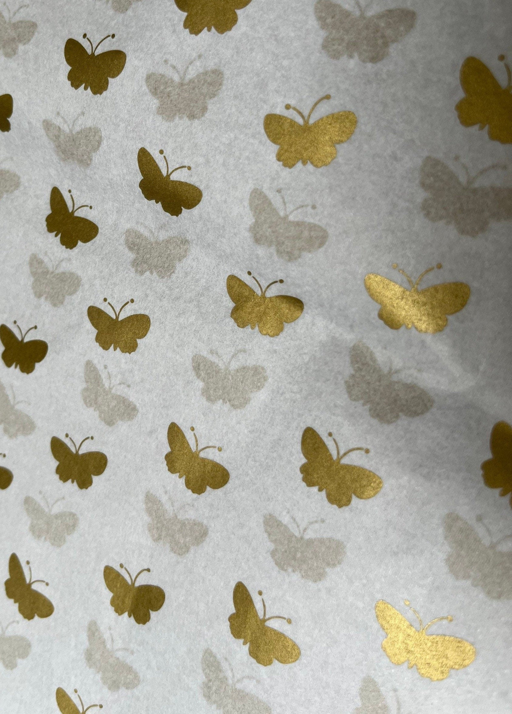Tissue Paper Gold Butterfly White Luxury Thick 18GSM Sheets Eco Friendly Full Size 75cm x 50cm 1-10 Sheets Folded