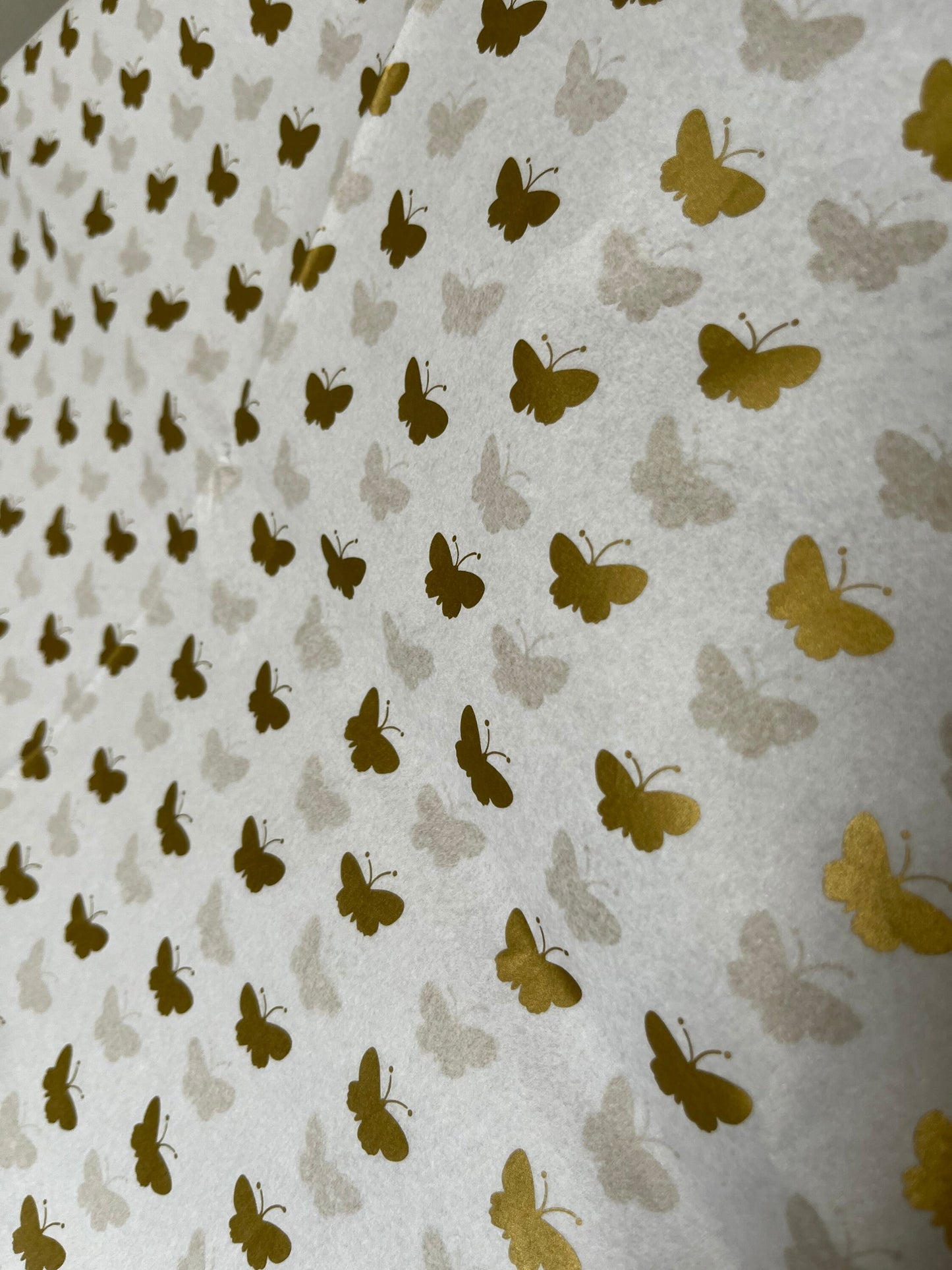 Tissue Paper Gold Butterfly White Luxury Thick 18GSM Sheets Eco Friendly Full Size 75cm x 50cm 1-10 Sheets Folded
