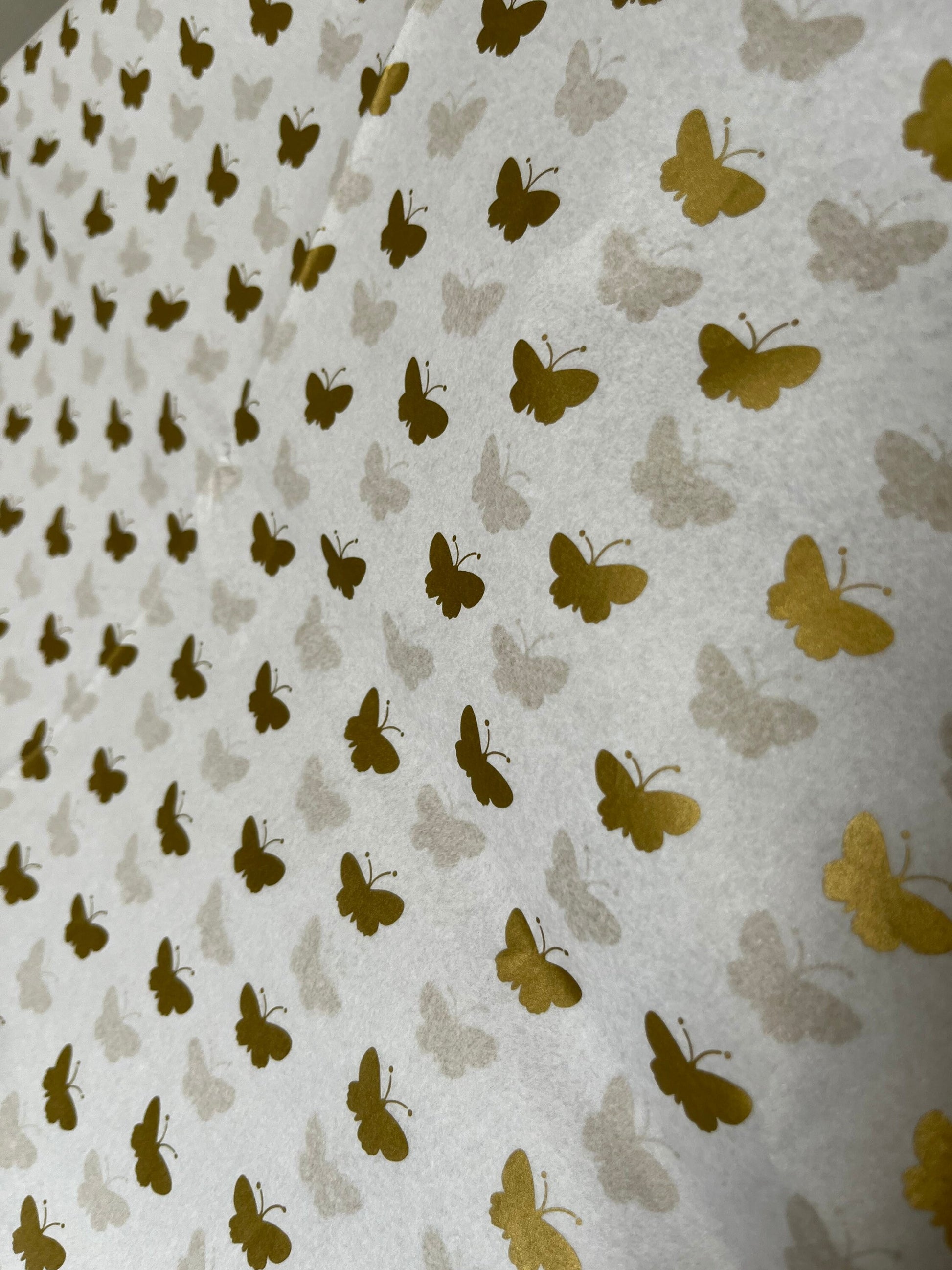 Tissue Paper Gold Butterfly White Luxury Thick 18GSM Sheets Eco Friendly Full Size 75cm x 50cm 1-10 Sheets Folded
