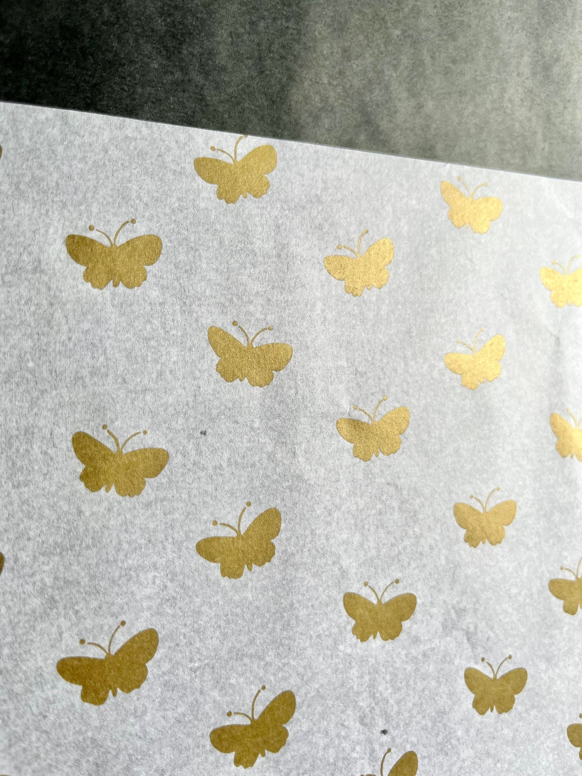 Tissue Paper Gold Butterfly White Luxury Thick 18GSM Sheets Eco Friendly Full Size 75cm x 50cm 1-10 Sheets Folded