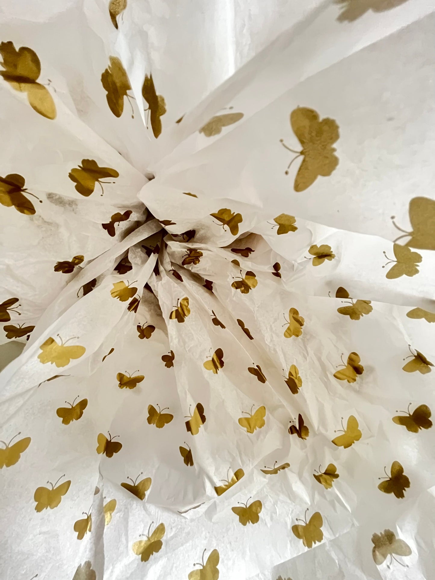 Tissue Paper Gold Butterfly White Luxury Thick 18GSM Sheets Eco Friendly Full Size 75cm x 50cm 1-10 Sheets Folded