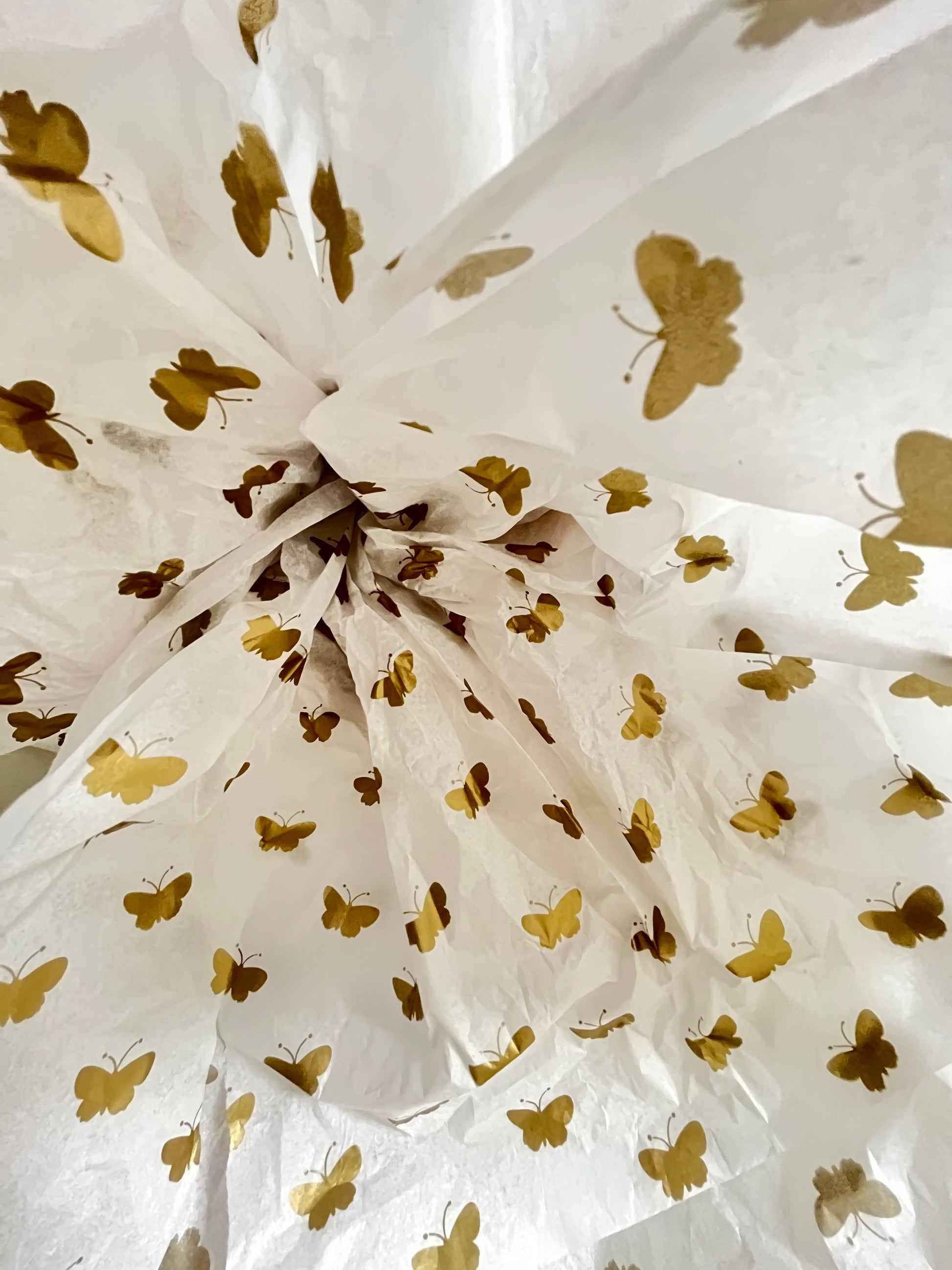 Tissue Paper Gold Butterfly White Luxury Thick 18GSM Sheets Eco Friendly Full Size 75cm x 50cm 1-10 Sheets Folded