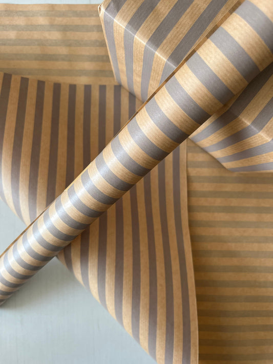 Wrapping Paper Grey Stripes Print 50CM Wide Eco Friendly, 100% Recycled Kraft | Recyclable, Sustainable, Plastic Free Gift Wrap