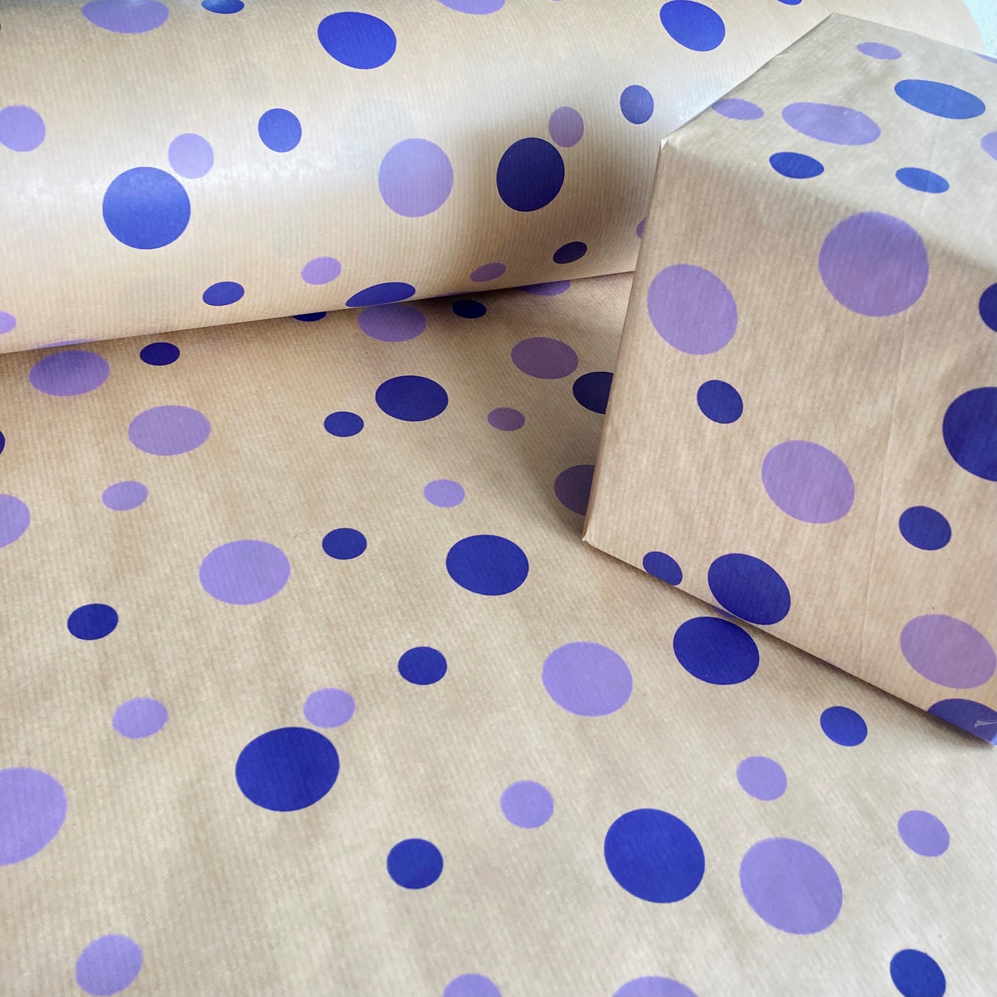 Wrapping Paper Purple Lilac Polka 50CM Wide Eco Friendly, 100% Recycled Kraft | Recyclable, Sustainable, Plastic Free Gift Wrap