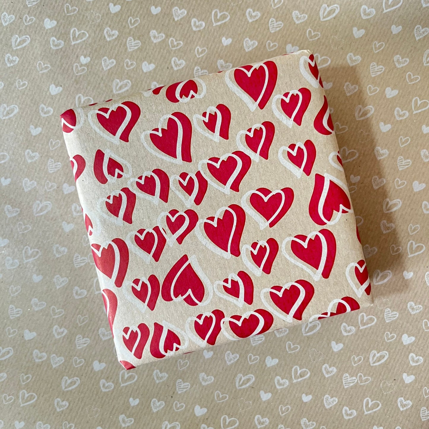 Wrapping Paper Red And White Hearts 50CM Wide Eco Friendly, 100% Recycled Kraft | Recyclable, Sustainable, Plastic Free Gift Wrap