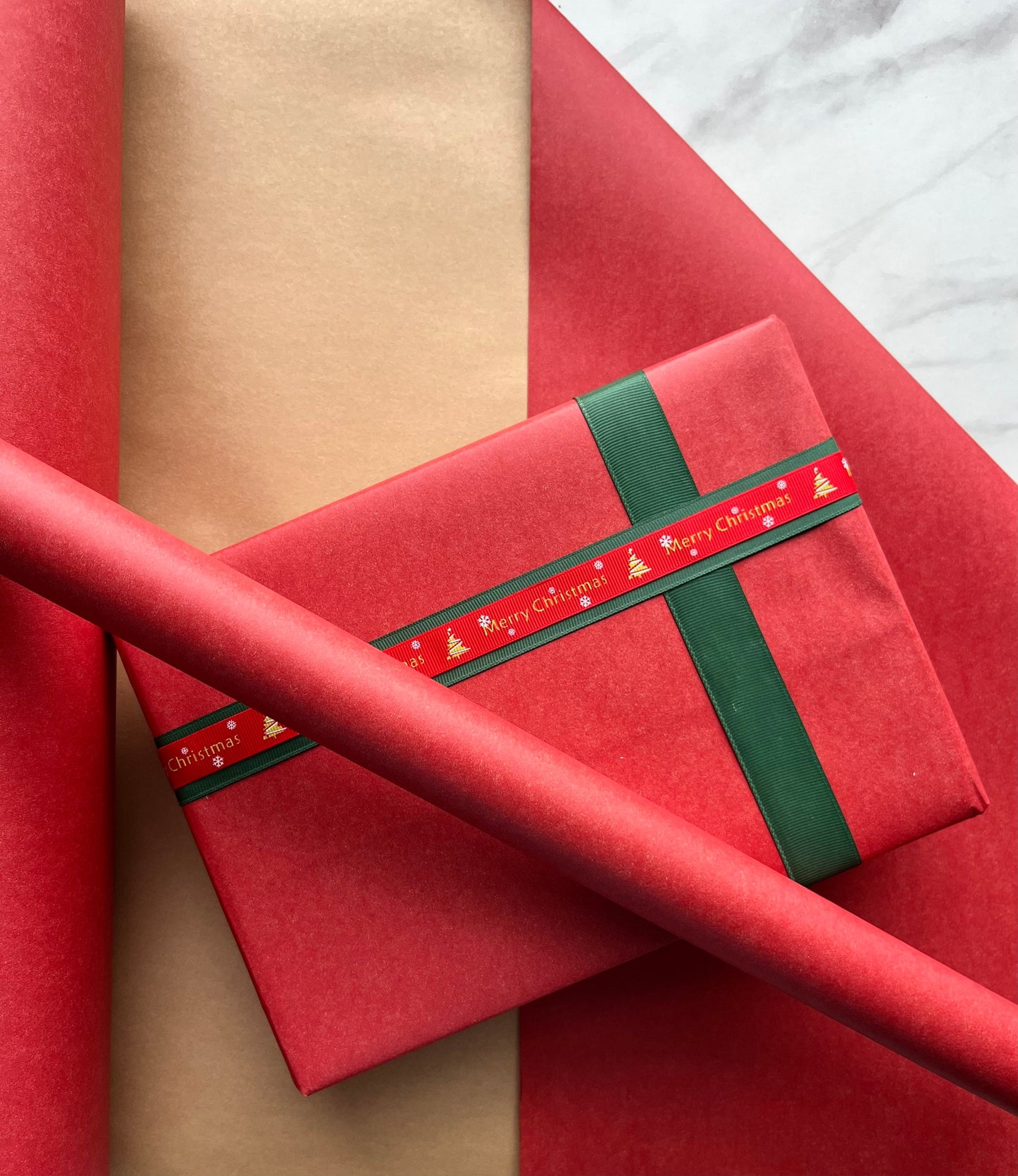 Wrapping Paper Christmas Gift Wrap Roll Green, Red, Gold Sustainable Eco Friendly Gift Wrapping Paper, 100% Recycled & Recyclable Kraft Pape