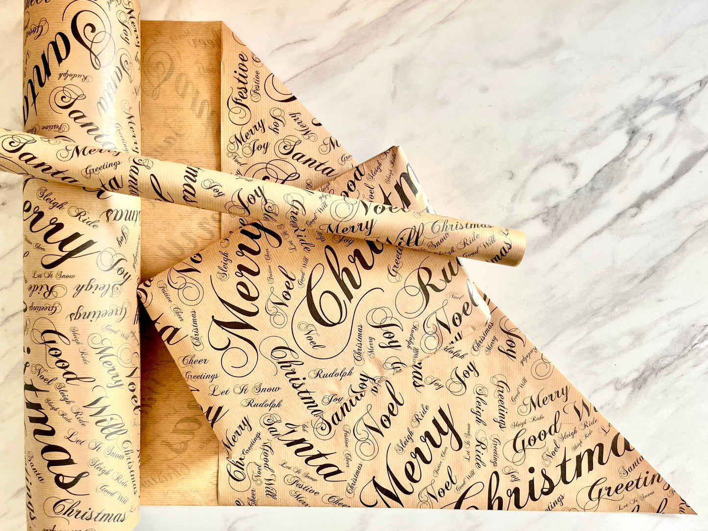 Wrapping Paper Christmas Season Greetings 50CM Wide Eco Friendly, 100% Recycled Kraft | Recyclable, Sustainable, Plastic Free Gift Wrap