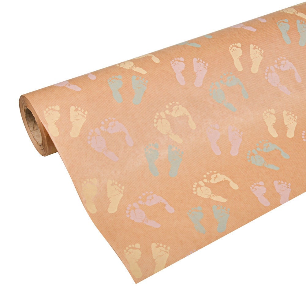 Wrapping Paper Baby Footprints 50CM Wide Eco Friendly, 100% Recycled Kraft | Recyclable, Sustainable, Plastic Free Gift Wrap