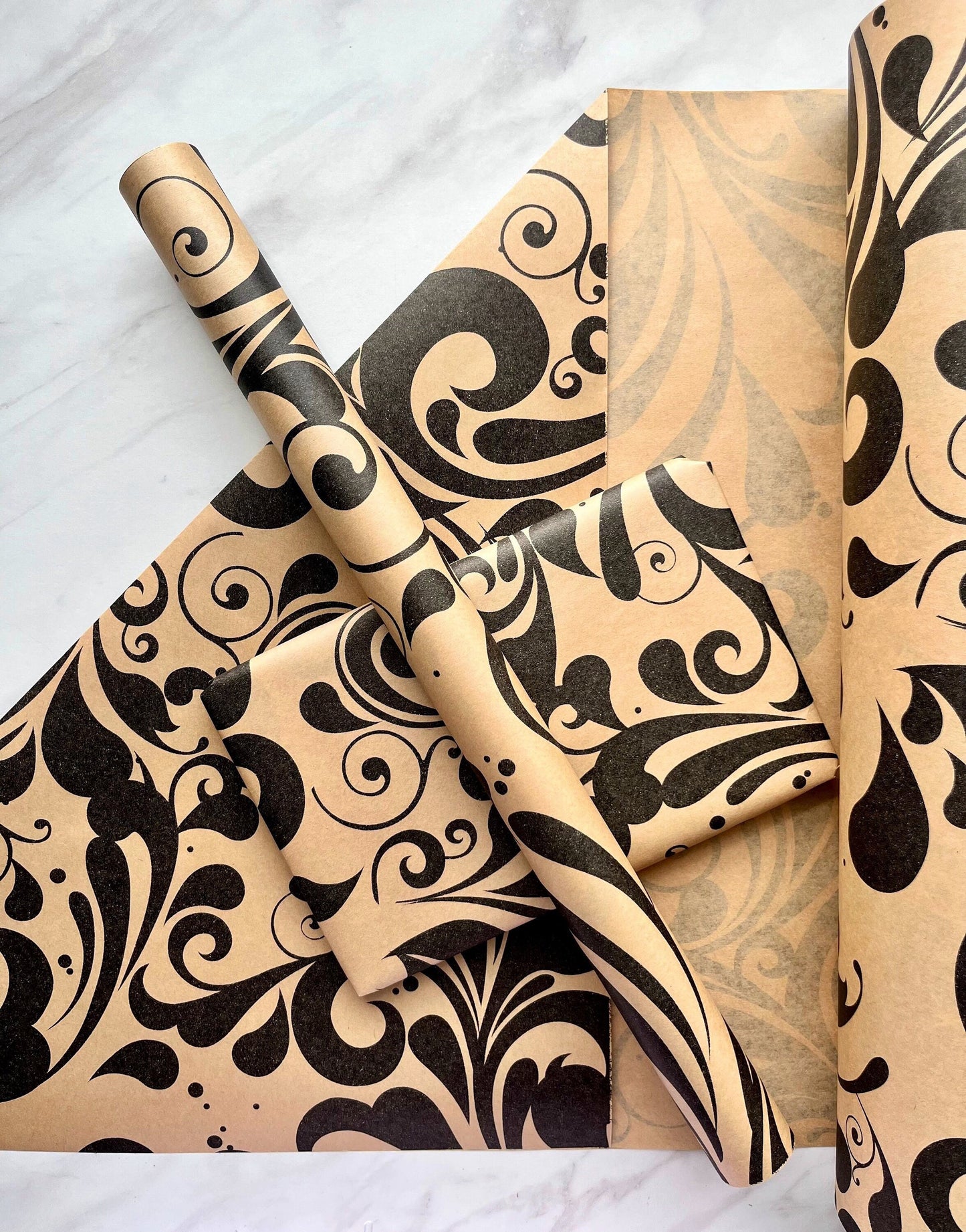 Wrapping Paper Black Swish 50CM Wide Eco Friendly, 100% Recycled Kraft | Recyclable, Sustainable, Plastic Free Gift Wrap