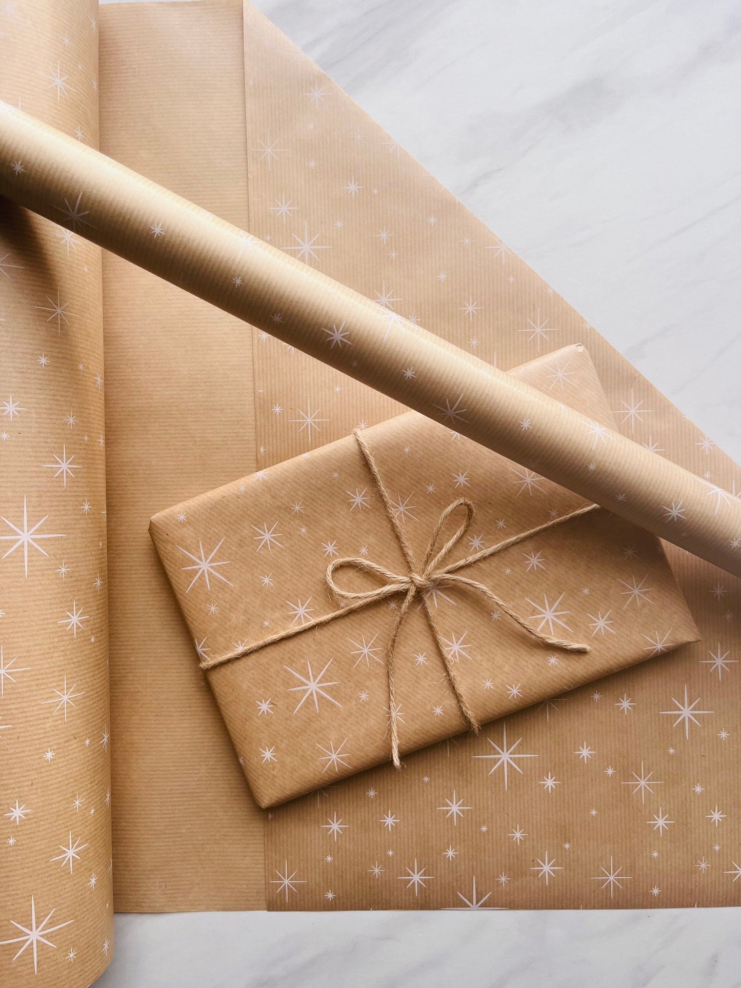 Christmas Wrapping Paper  White Sparkle 50CM Wide Eco Friendly, 100% Recycled Kraft | Recyclable, Sustainable, Plastic Free Gift Wrap