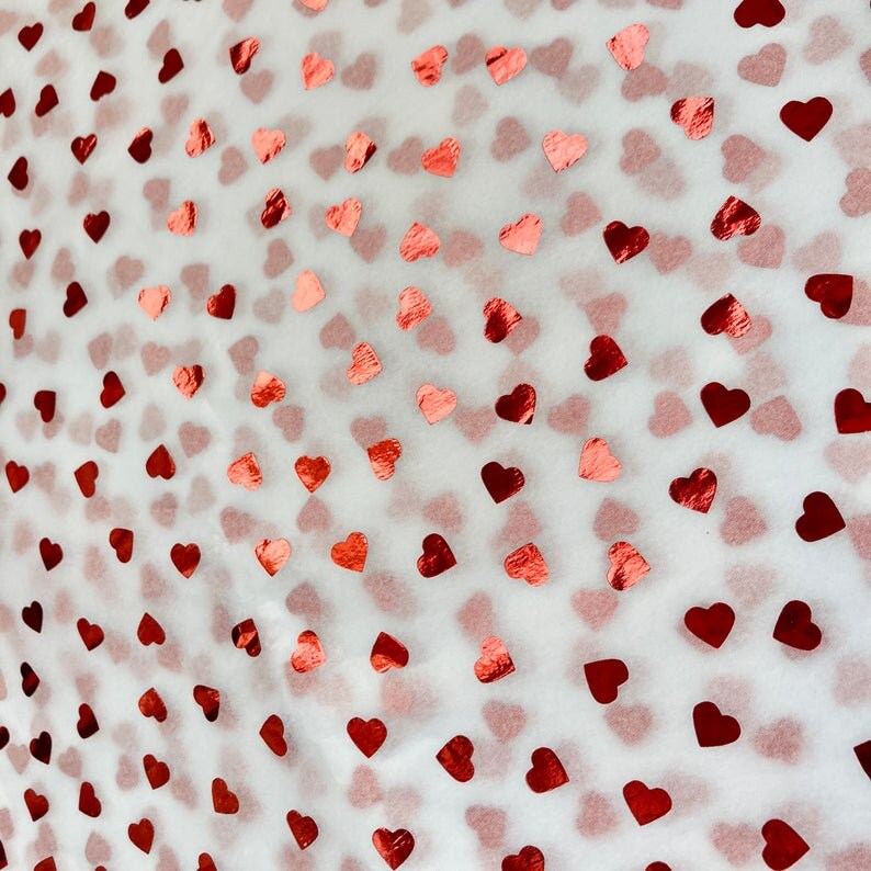 Tissue Paper Red Foil Heart Print Luxury Thick 18GSM Sheets Eco Friendly Full Size 75cm x 50cm 1-10 Sheets Folded
