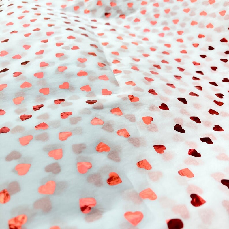 Tissue Paper Red Foil Heart Print Luxury Thick 18GSM Sheets Eco Friendly Full Size 75cm x 50cm 1-10 Sheets Folded