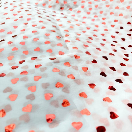 Tissue Paper Red Foil Heart Print Luxury Thick 18GSM Sheets Eco Friendly Full Size 75cm x 50cm 1-10 Sheets Folded