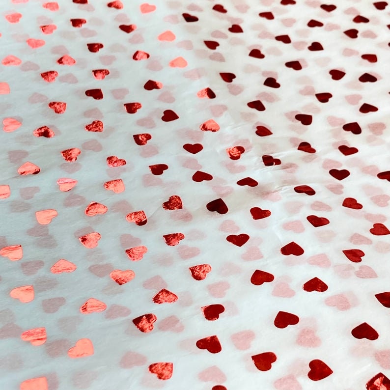 Tissue Paper Red Foil Heart Print Luxury Thick 18GSM Sheets Eco Friendly Full Size 75cm x 50cm 1-10 Sheets Folded