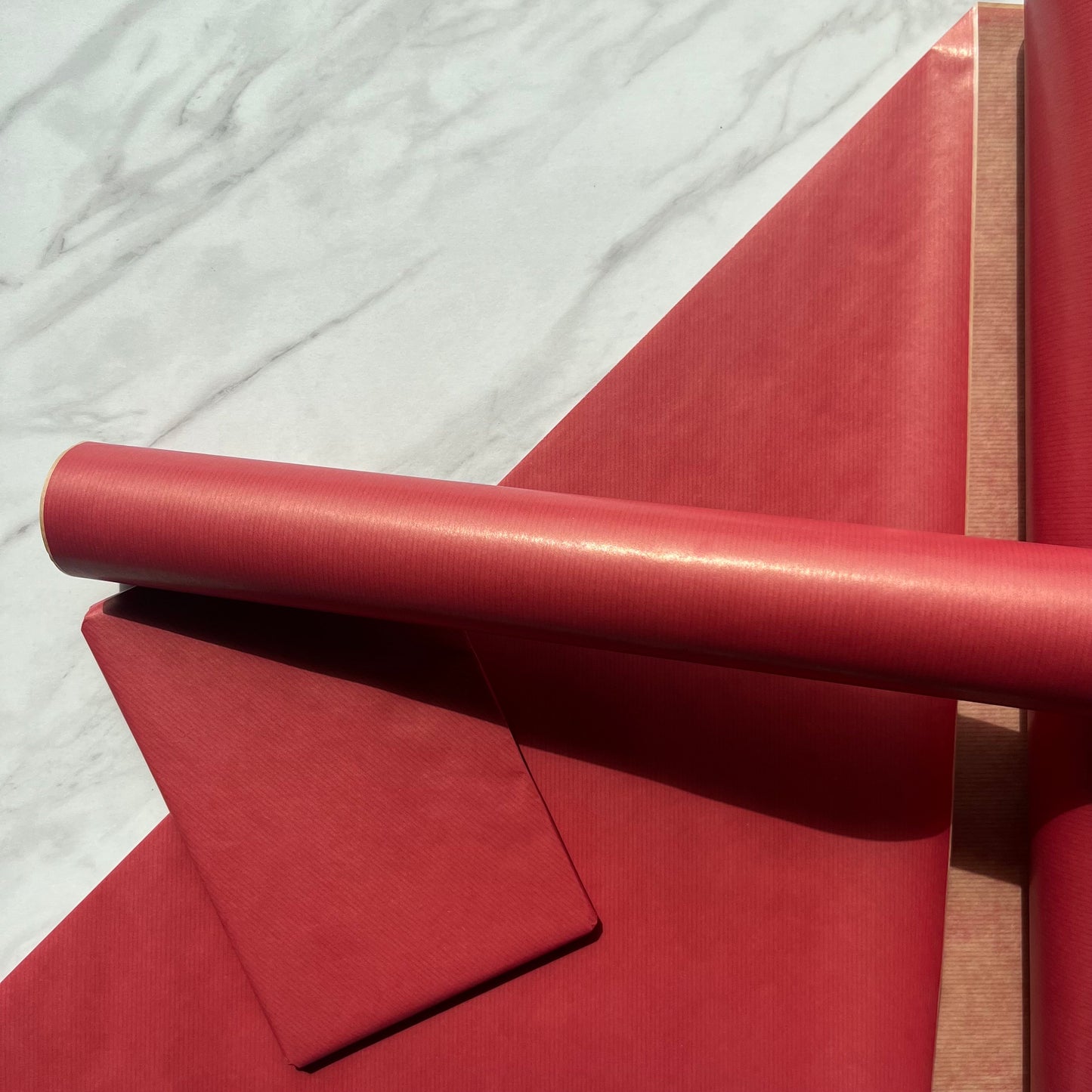 Wrapping Paper Red Lined 50CM Wide Eco Friendly, 100% Recycled Kraft | Recyclable, Sustainable, Plastic Free Gift Wrap