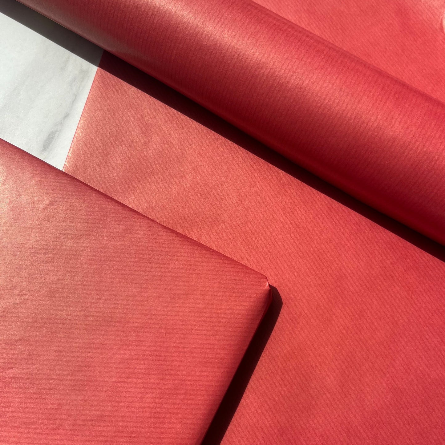 Wrapping Paper Red Lined 50CM Wide Eco Friendly, 100% Recycled Kraft | Recyclable, Sustainable, Plastic Free Gift Wrap