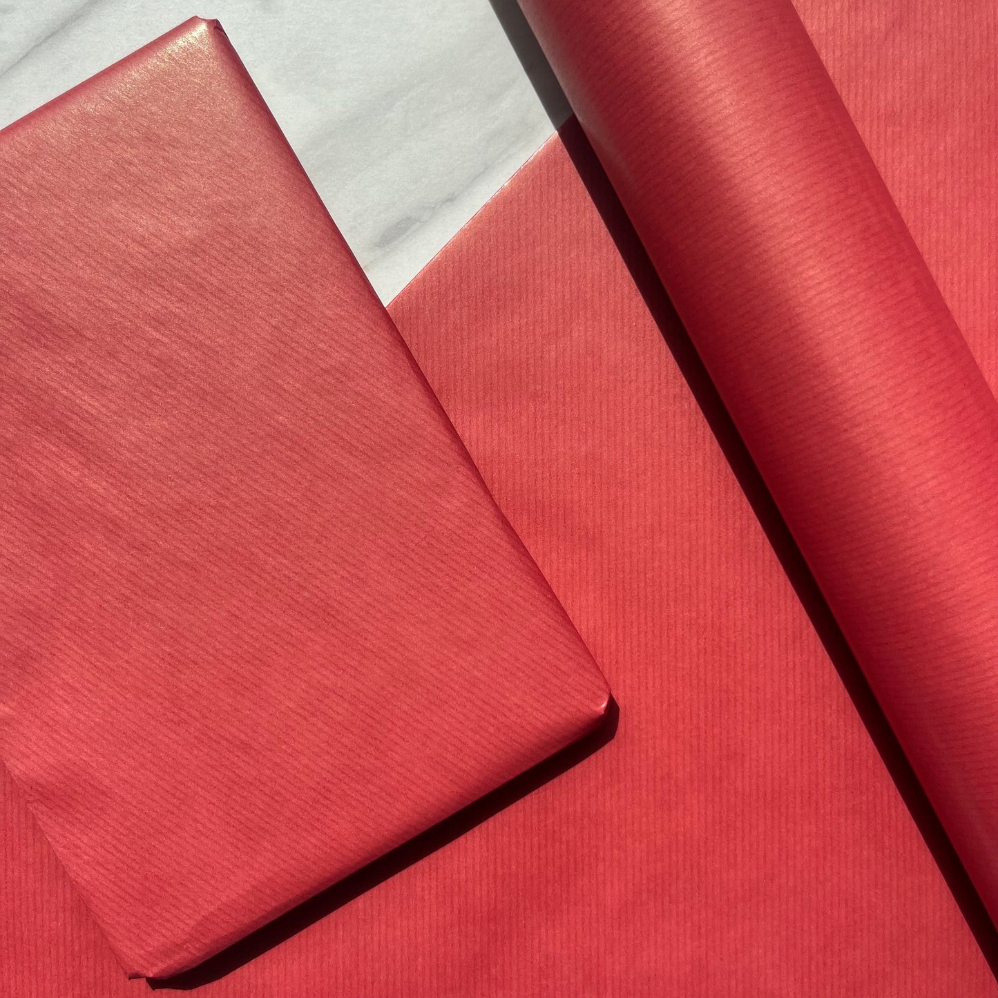 Wrapping Paper Red Lined 50CM Wide Eco Friendly, 100% Recycled Kraft | Recyclable, Sustainable, Plastic Free Gift Wrap