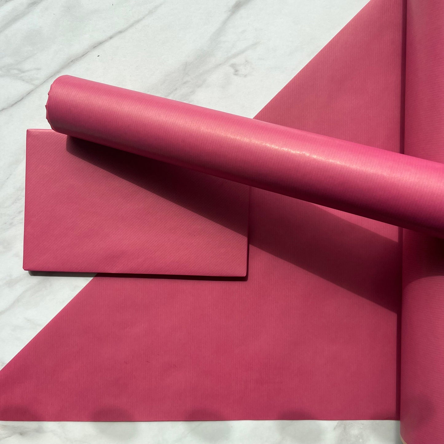 Wrapping Paper Cerise Pink Lined 50CM Wide Eco Friendly, 100% Recycled Kraft | Recyclable, Sustainable, Plastic Free Gift Wrap