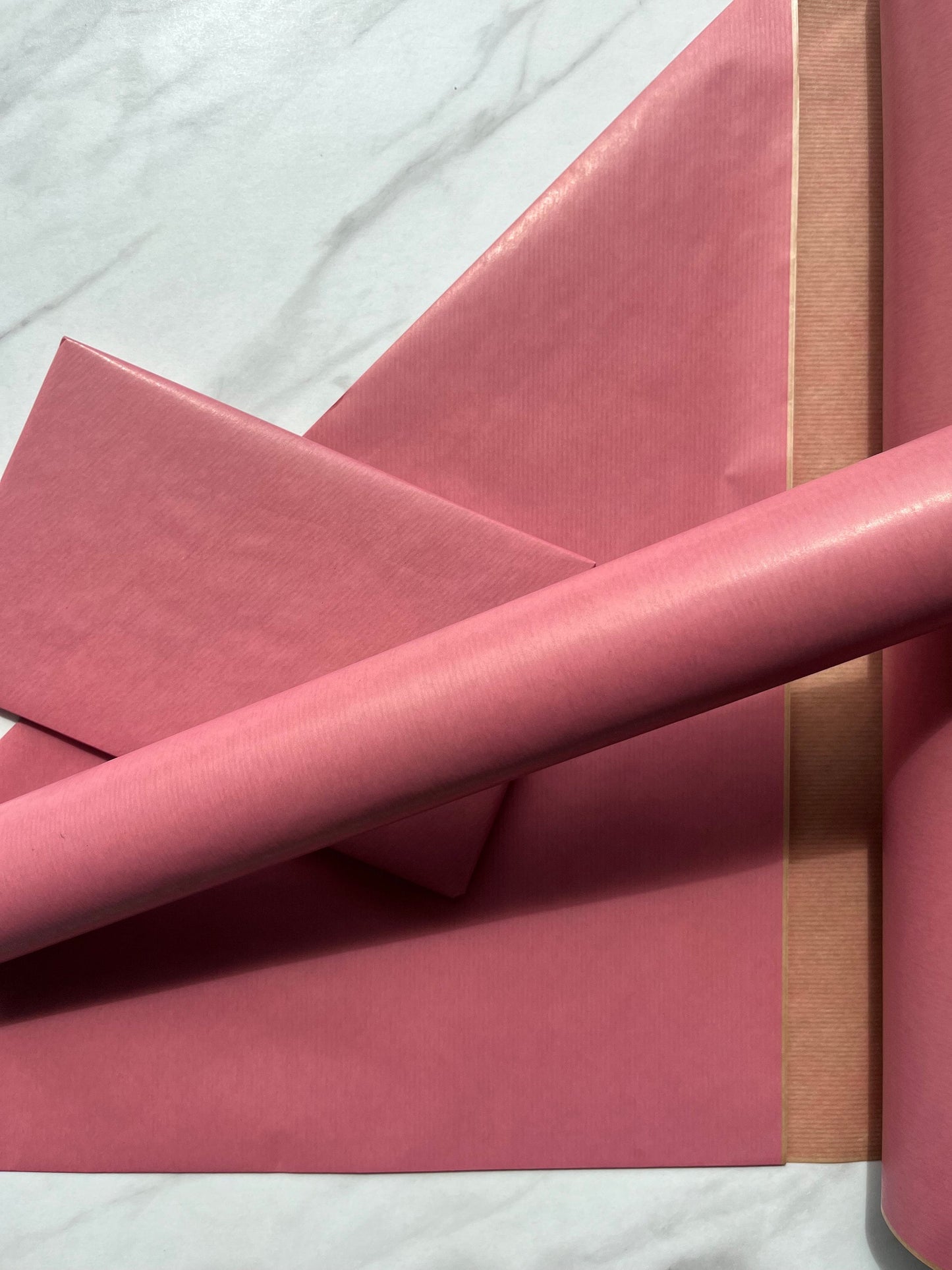 Wrapping Paper Pale Pink Lined 50CM Wide Eco Friendly, 100% Recycled Kraft | Recyclable, Sustainable, Plastic Free Gift Wrap