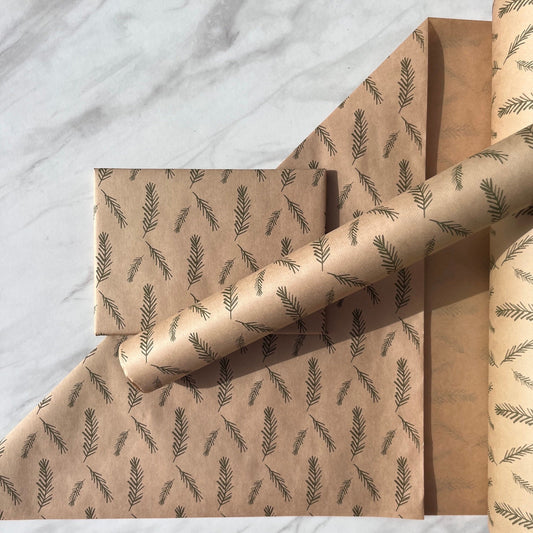 Christmas Wrapping Paper  Ferns 50CM Wide Eco Friendly, 100% Recycled Kraft | Recyclable, Sustainable, Plastic Free Gift Wrap