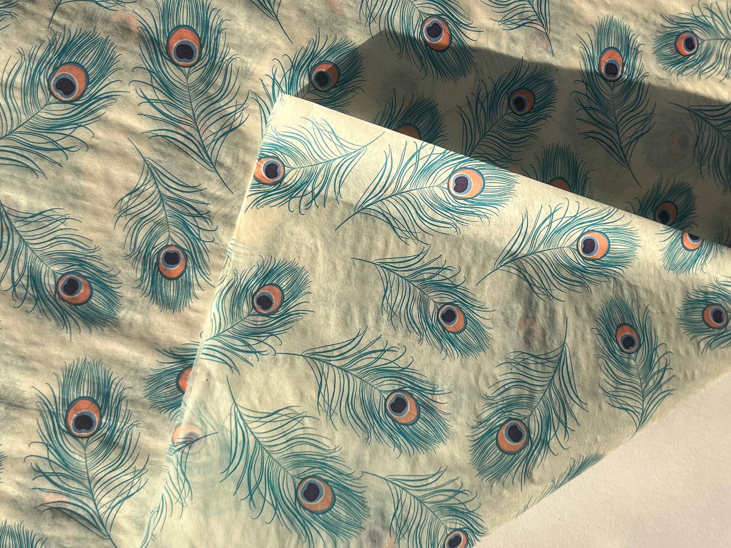 Tissue Paper Peacock Feathers Print Luxury Thick 18GSM Sheets Eco Friendly Full Size 75cm x 50cm 1-10 Sheets Folded