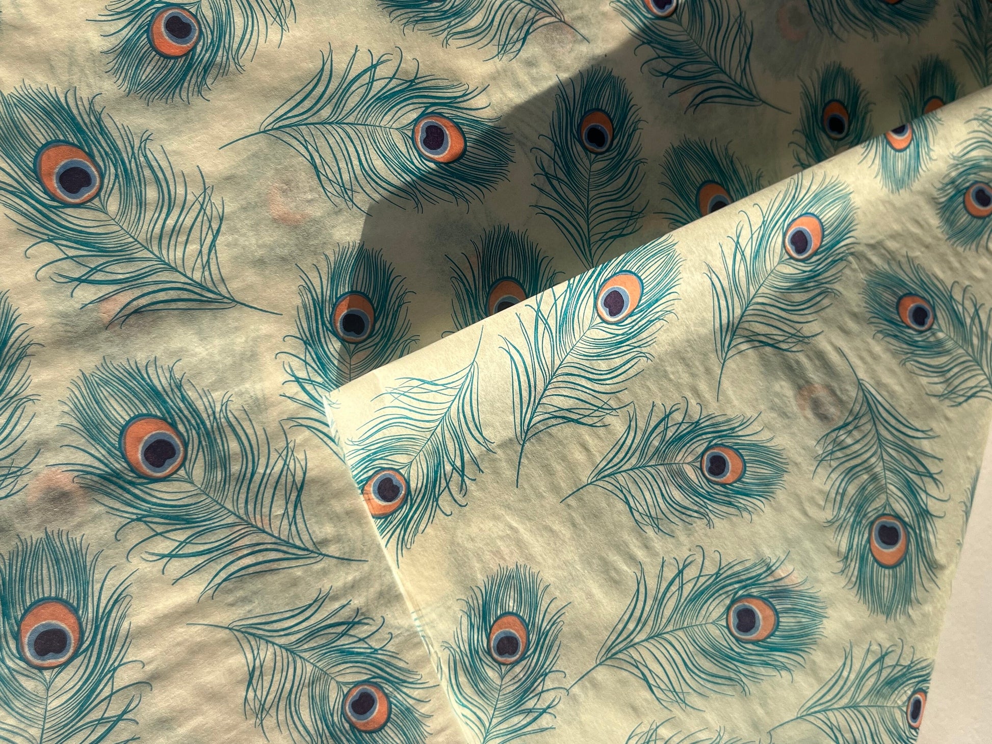 Tissue Paper Peacock Feathers Print Luxury Thick 18GSM Sheets Eco Friendly Full Size 75cm x 50cm 1-10 Sheets Folded