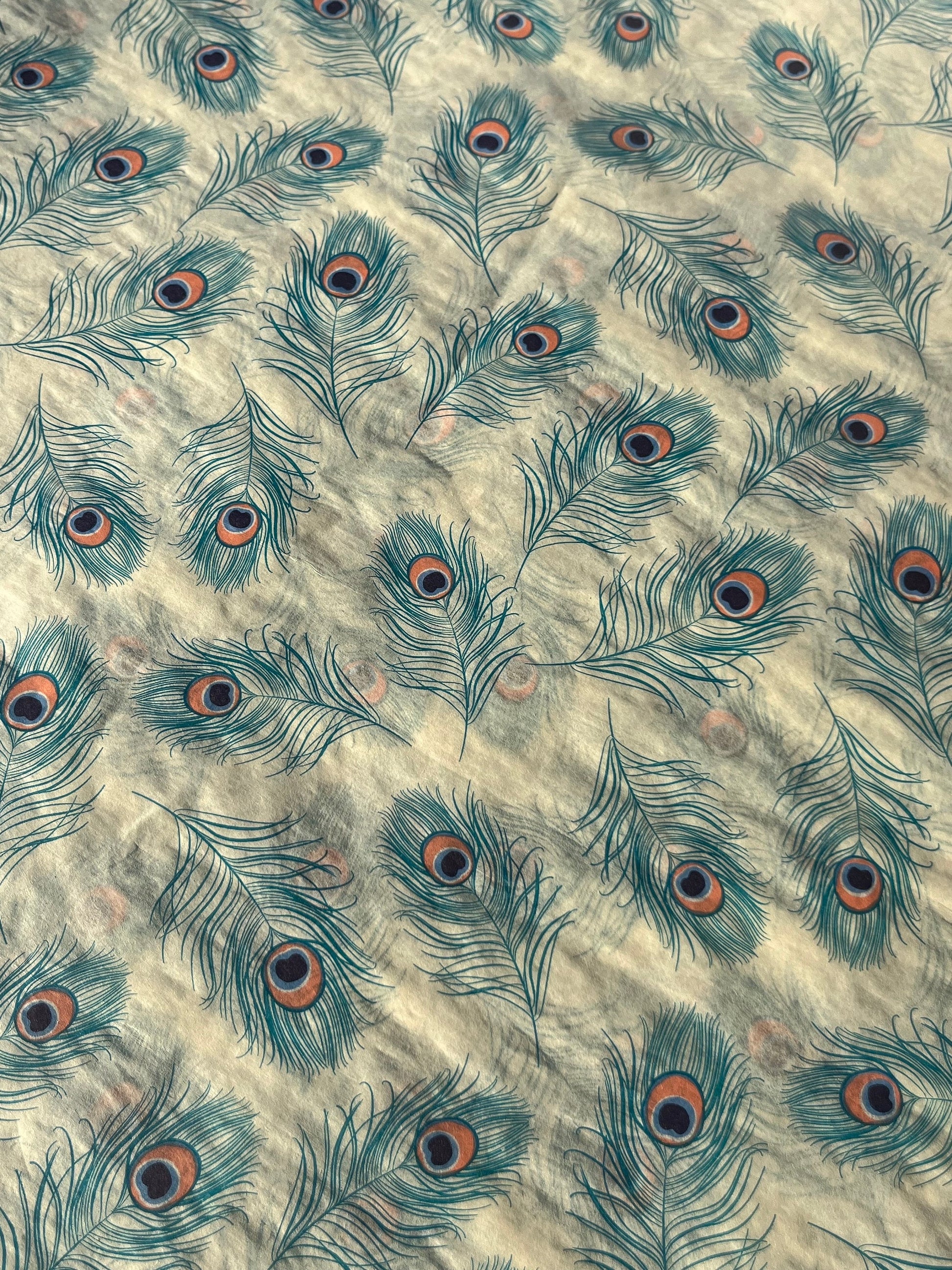 Tissue Paper Peacock Feathers Print Luxury Thick 18GSM Sheets Eco Friendly Full Size 75cm x 50cm 1-10 Sheets Folded