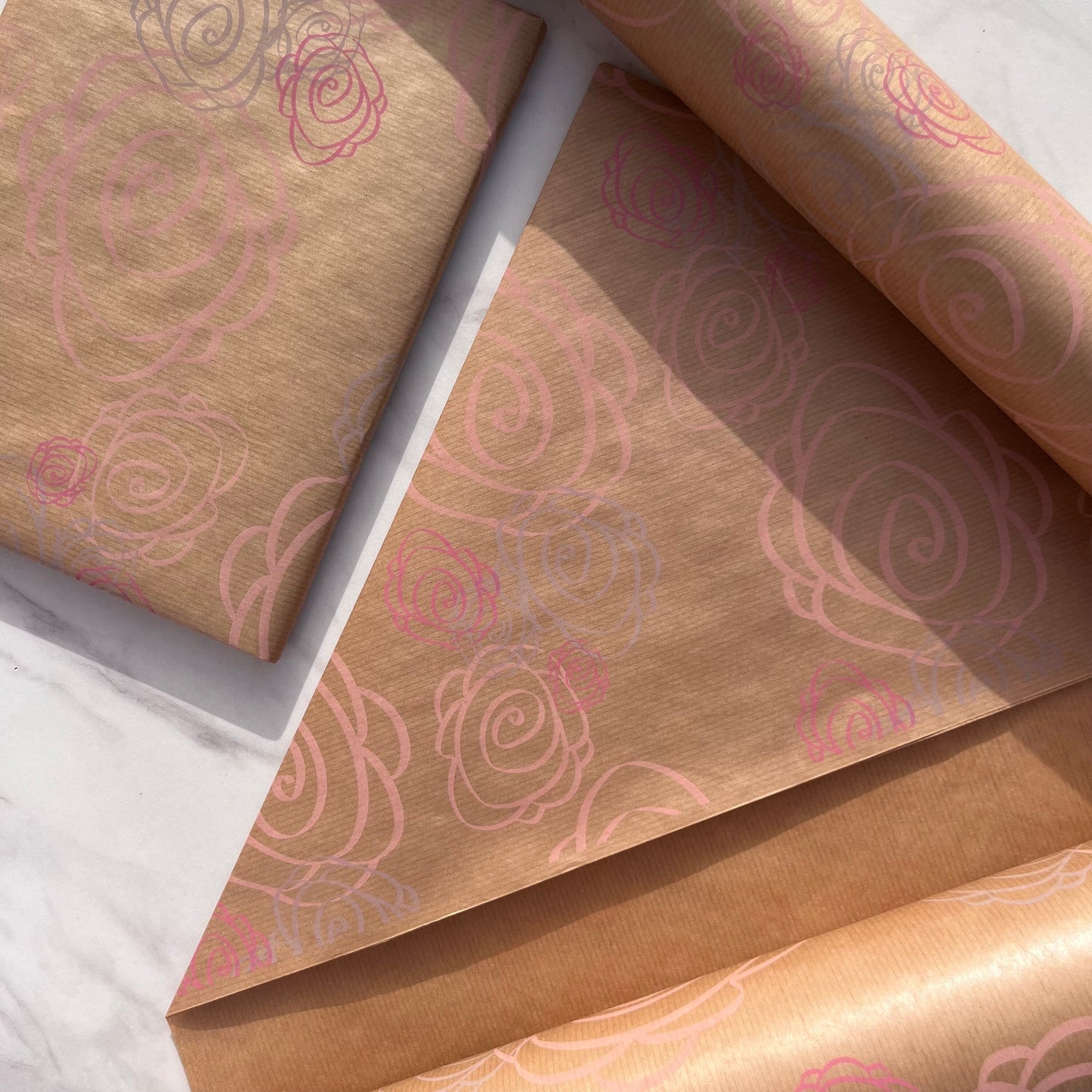 Wrapping Paper Pink Abstract Rose 50CM Wide Eco Friendly, 100% Recycled Kraft | Recyclable, Sustainable, Plastic Free Gift Wrap